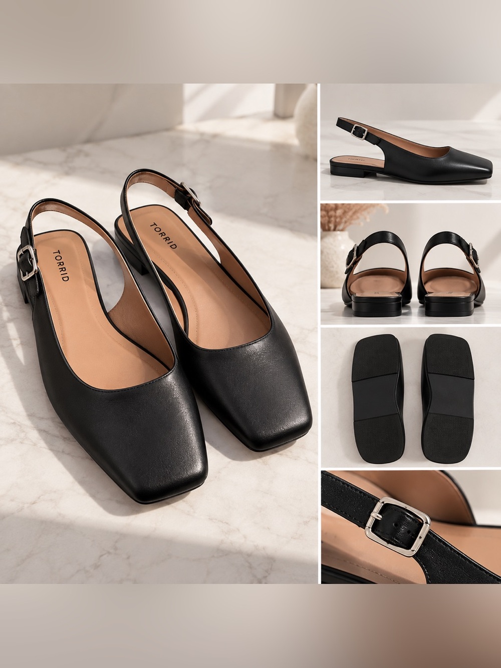 torrid Black Square-Toe Slingback Flats